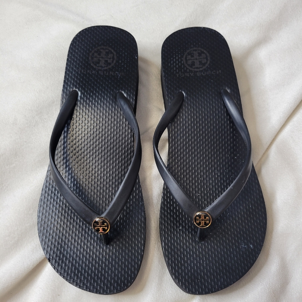 Tory Burch Platform Thong Flip Flops 9  Black